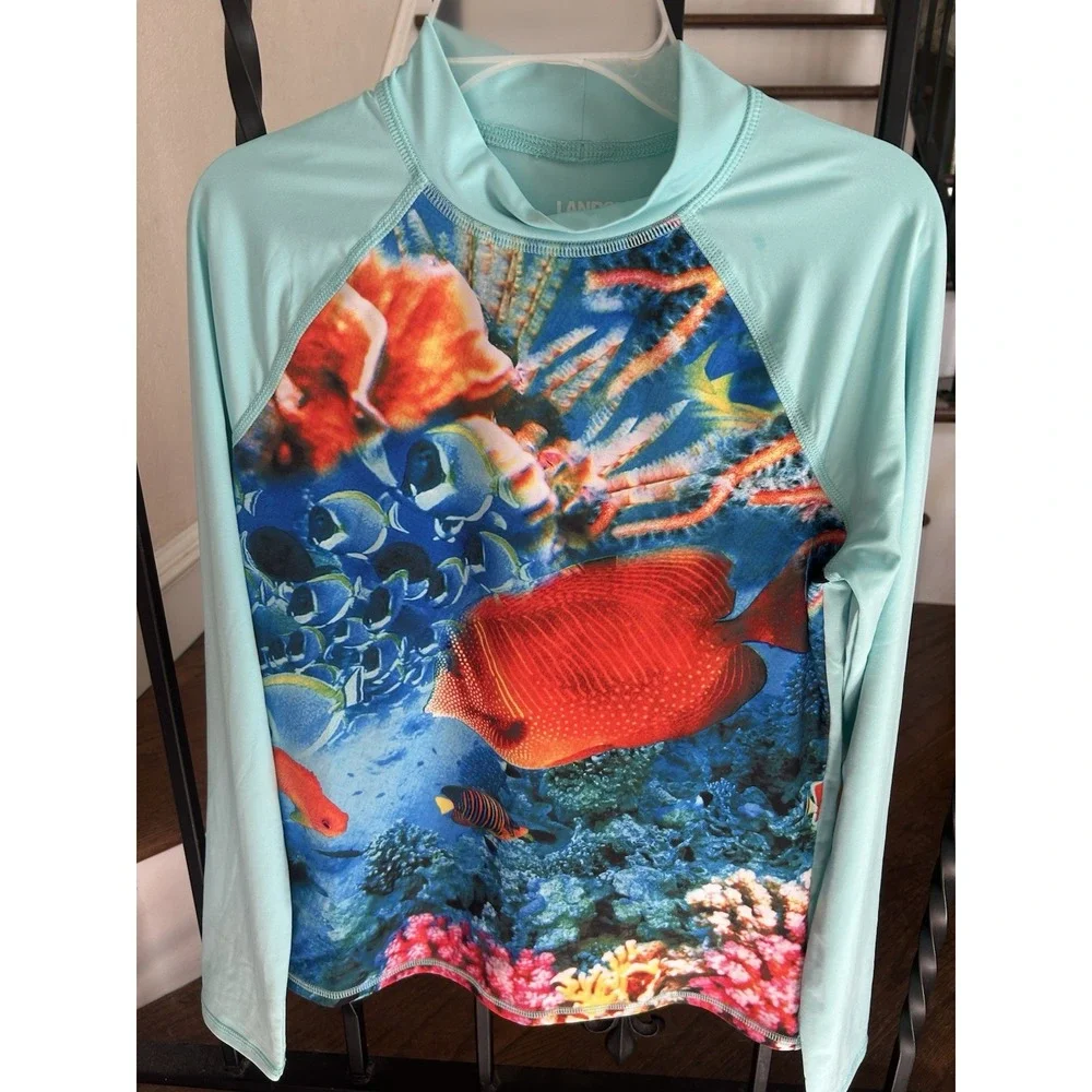 Girl's Size XL 14-16 Lands' End Rash Guard Swim Shirt Set of 2